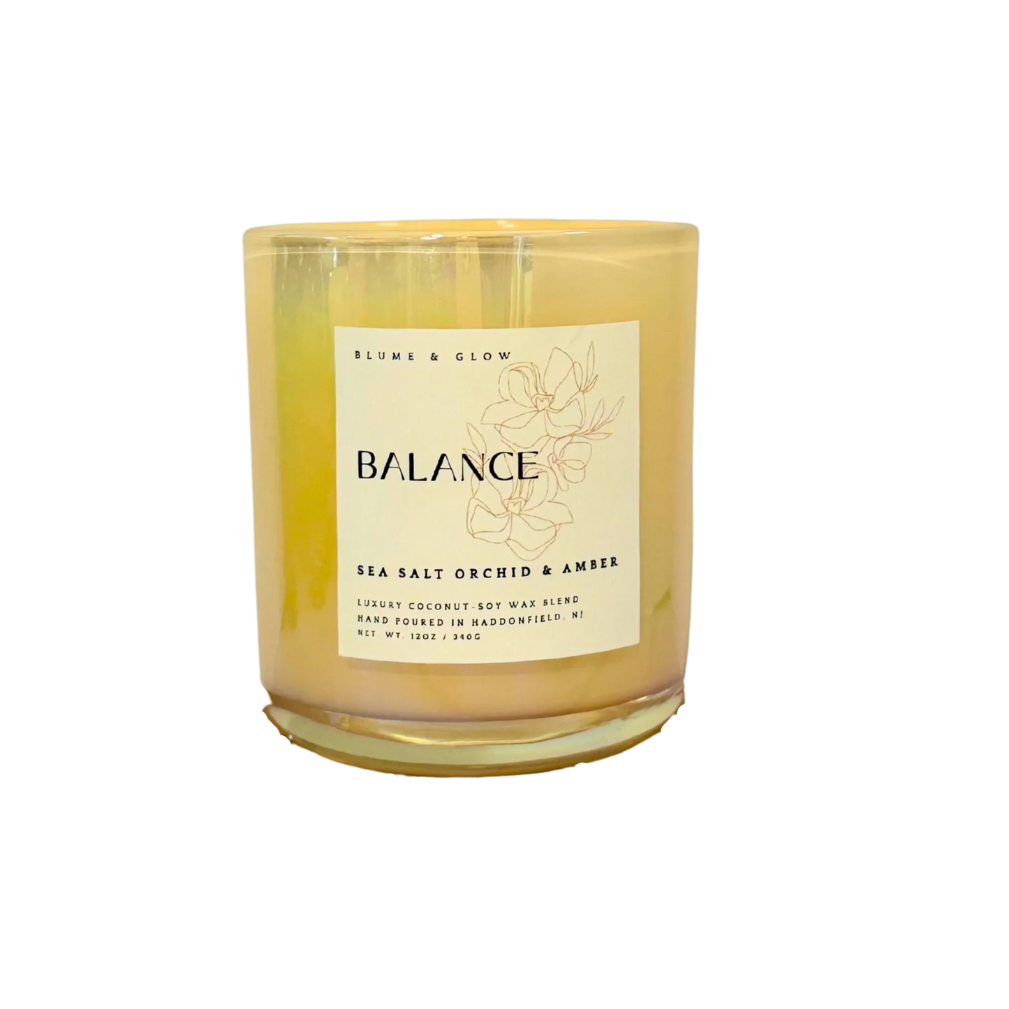 Blume & Glow Balance candle with wooden wick in iridescent cream jar
