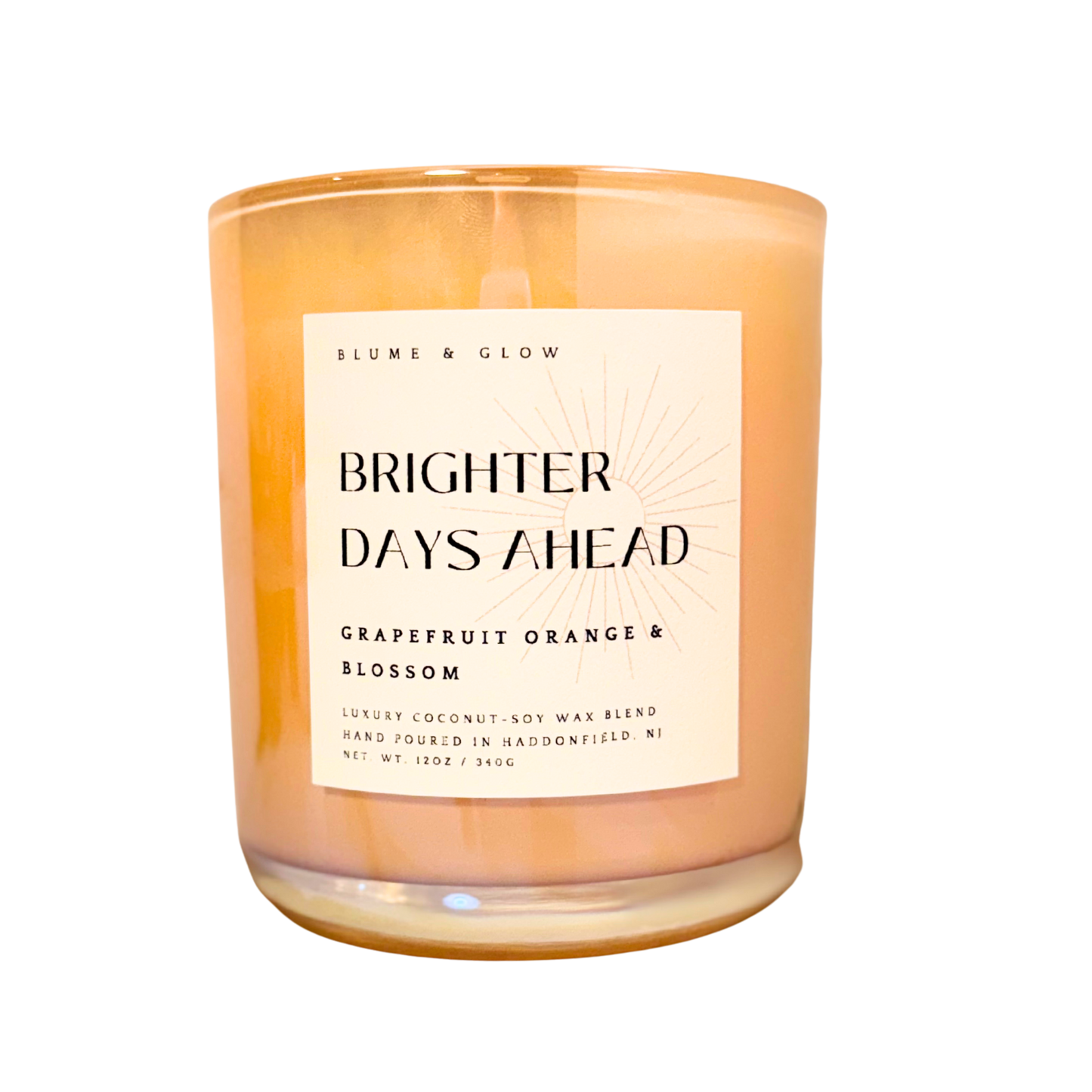 Blume & Glow Brighter Days Ahead candle with wooden wick in iridescent sherbet jar