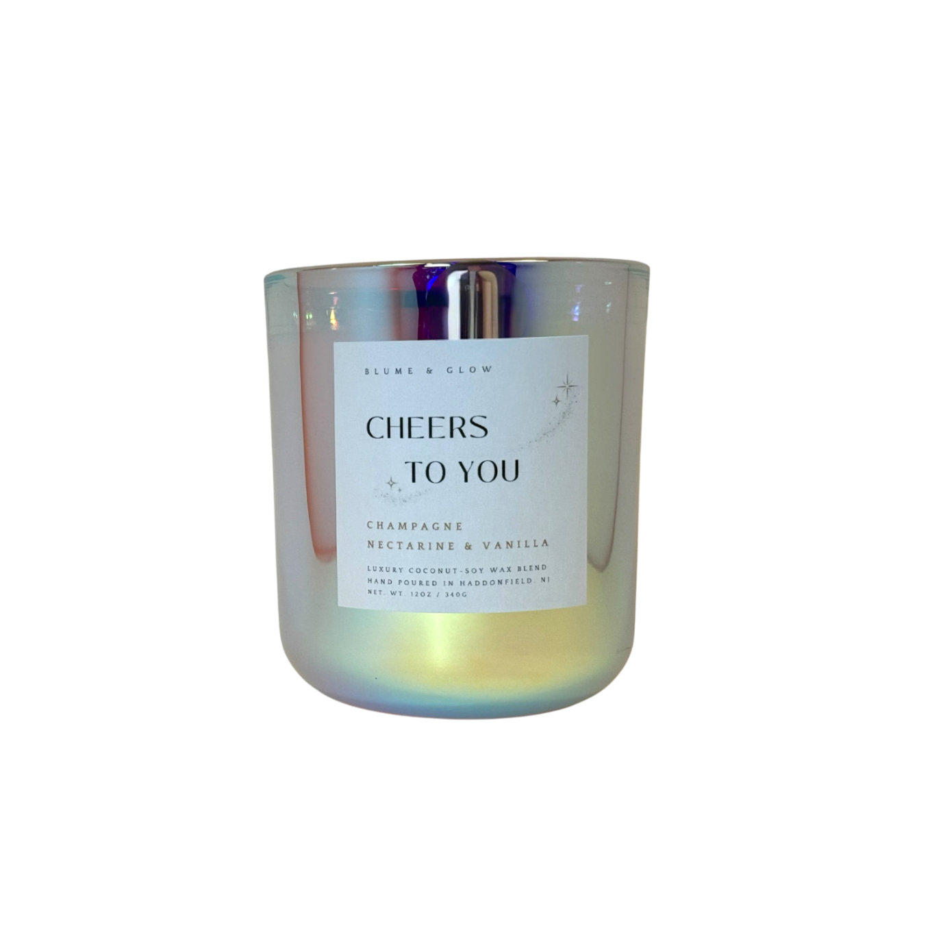 Cheers to You sparkling champagne citrus candle by Blume & Glow with wooden wick, perfect celebration and gift candle