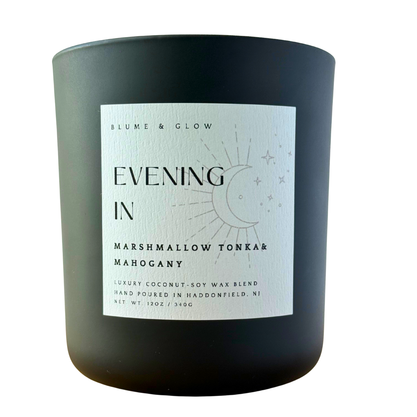 Blume & Glow Evening In with wooden wick in black jar