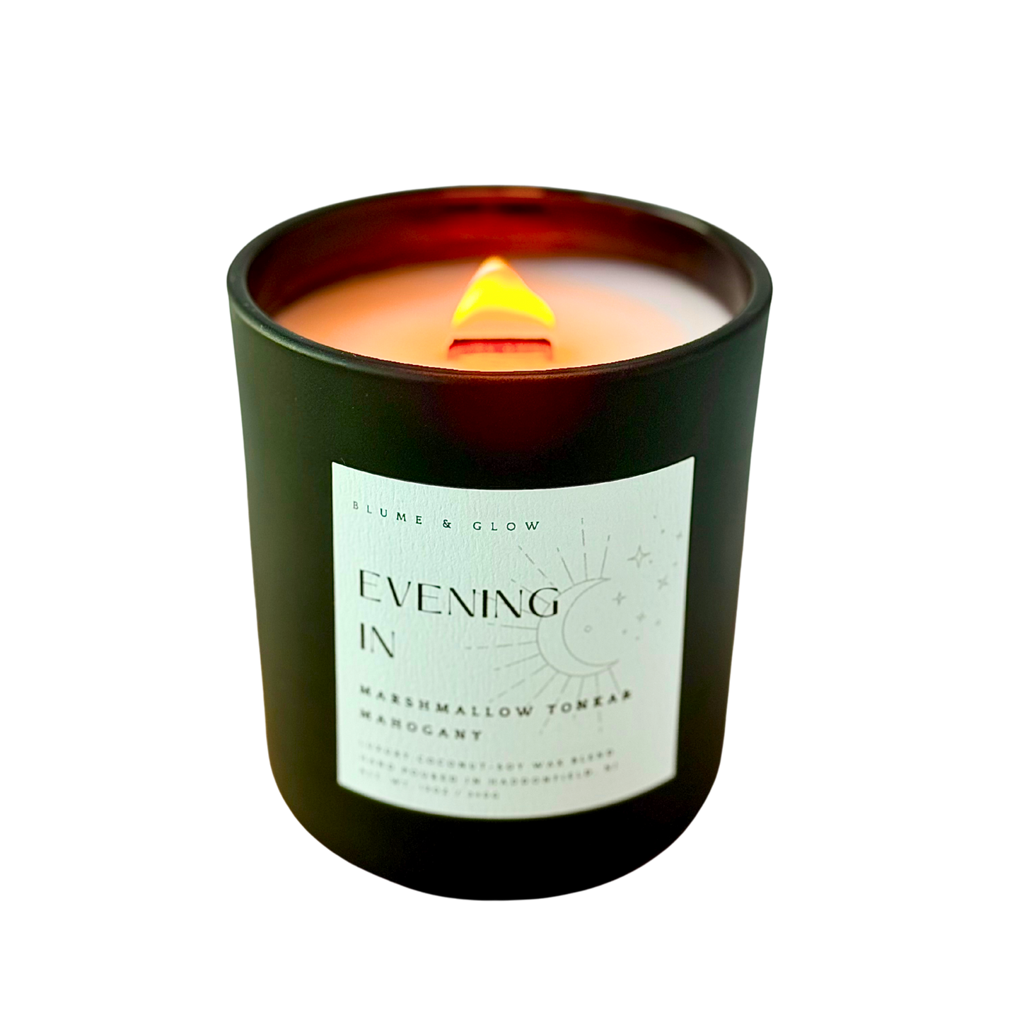 Blume & Glow Evening In candle with wooden wick in black jar