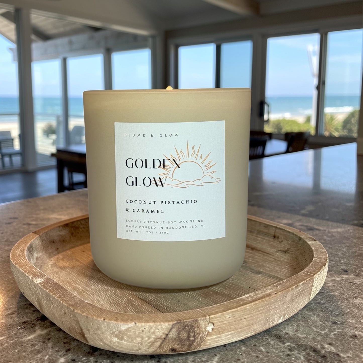 Golden Glow pistachio vanilla caramel luxury beach candle