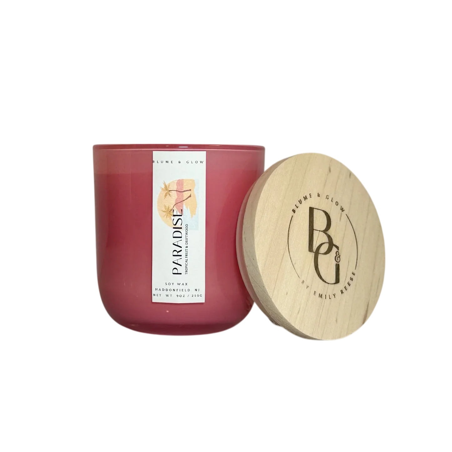 Paradise wickless Volcano-inspired candle by Blume & Glow with tropical citrus and exotic fruit scent, 100% soy wax