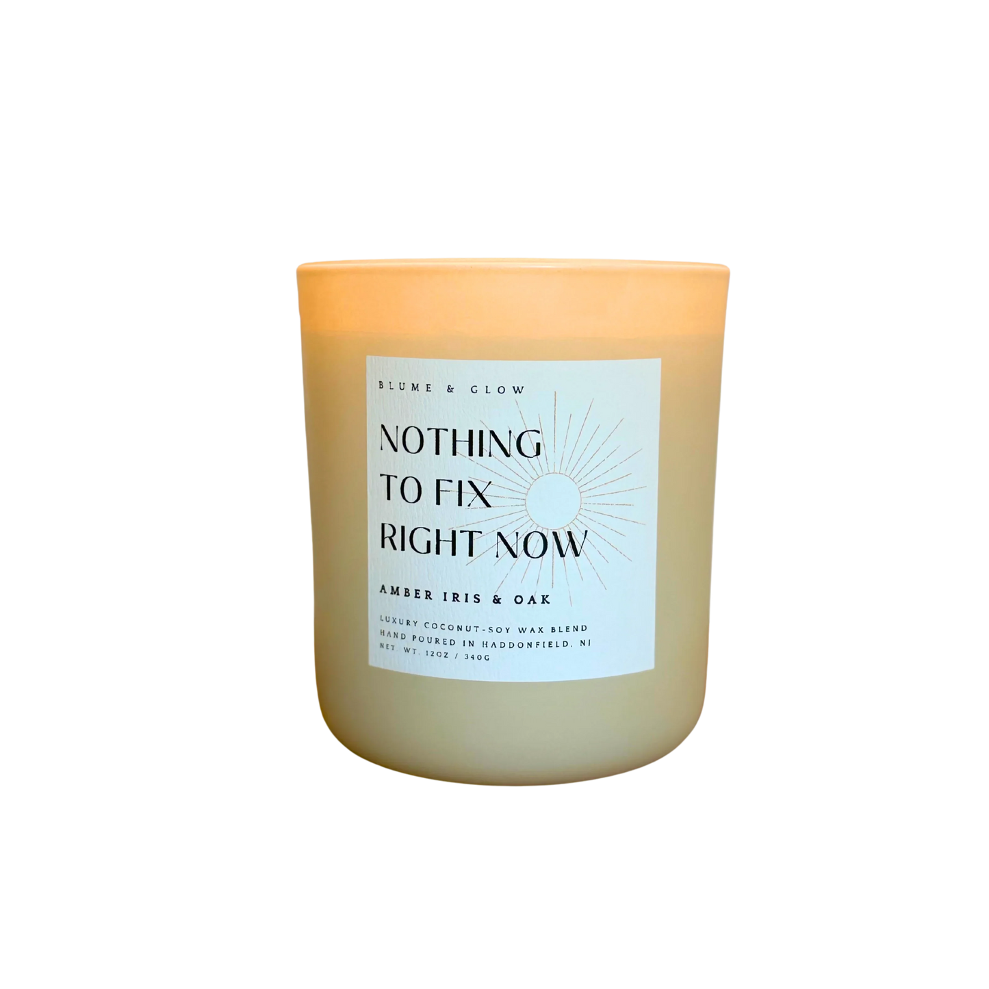 Blume & Glow Nothing To Fix Right Now candle with wooden wick in cream jar