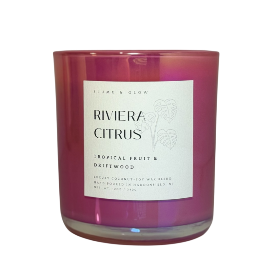 Riviera Citrus tropical citrus candle by Blume & Glow with wooden wick and luxury coconut-soy wax blend