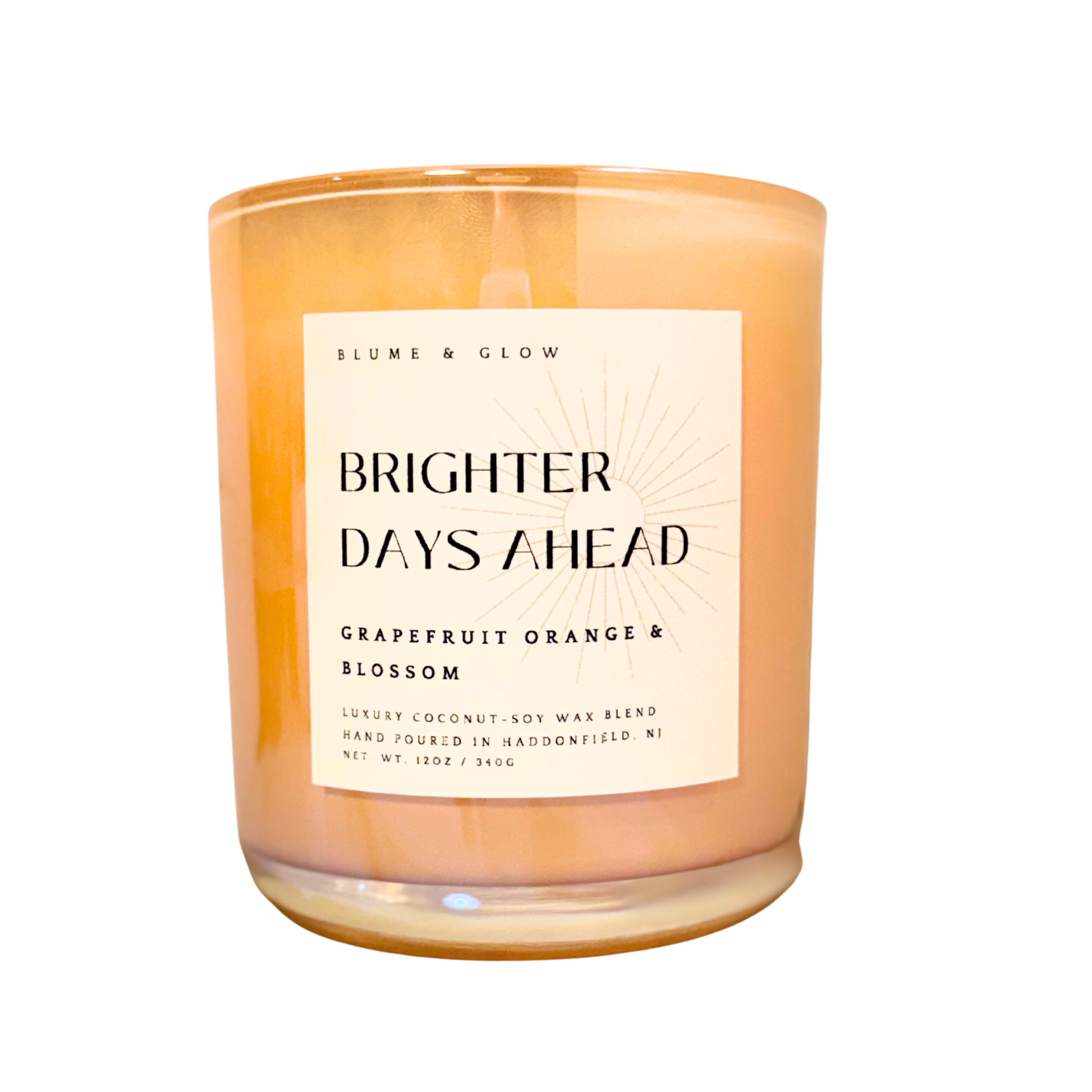 Blume & Glow Brighter Days Ahead candle with wooden wick in iridescent sherbet jar