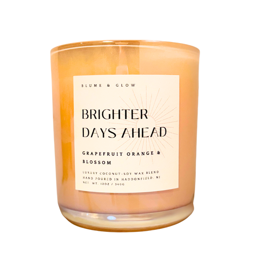 Blume & Glow Brighter Days Ahead candle with wooden wick in iridescent sherbet jar