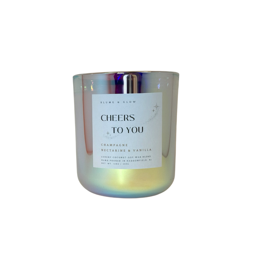 Cheers to You sparkling champagne citrus candle by Blume & Glow with wooden wick, perfect celebration and gift candle