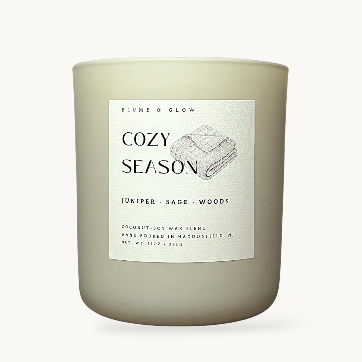 Cozy Season autumn leaves and eucalyptus candle by Blume & Glow with wooden wick in a cream jar