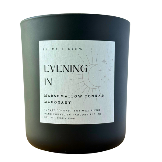 Blume & Glow Evening In with wooden wick in black jar