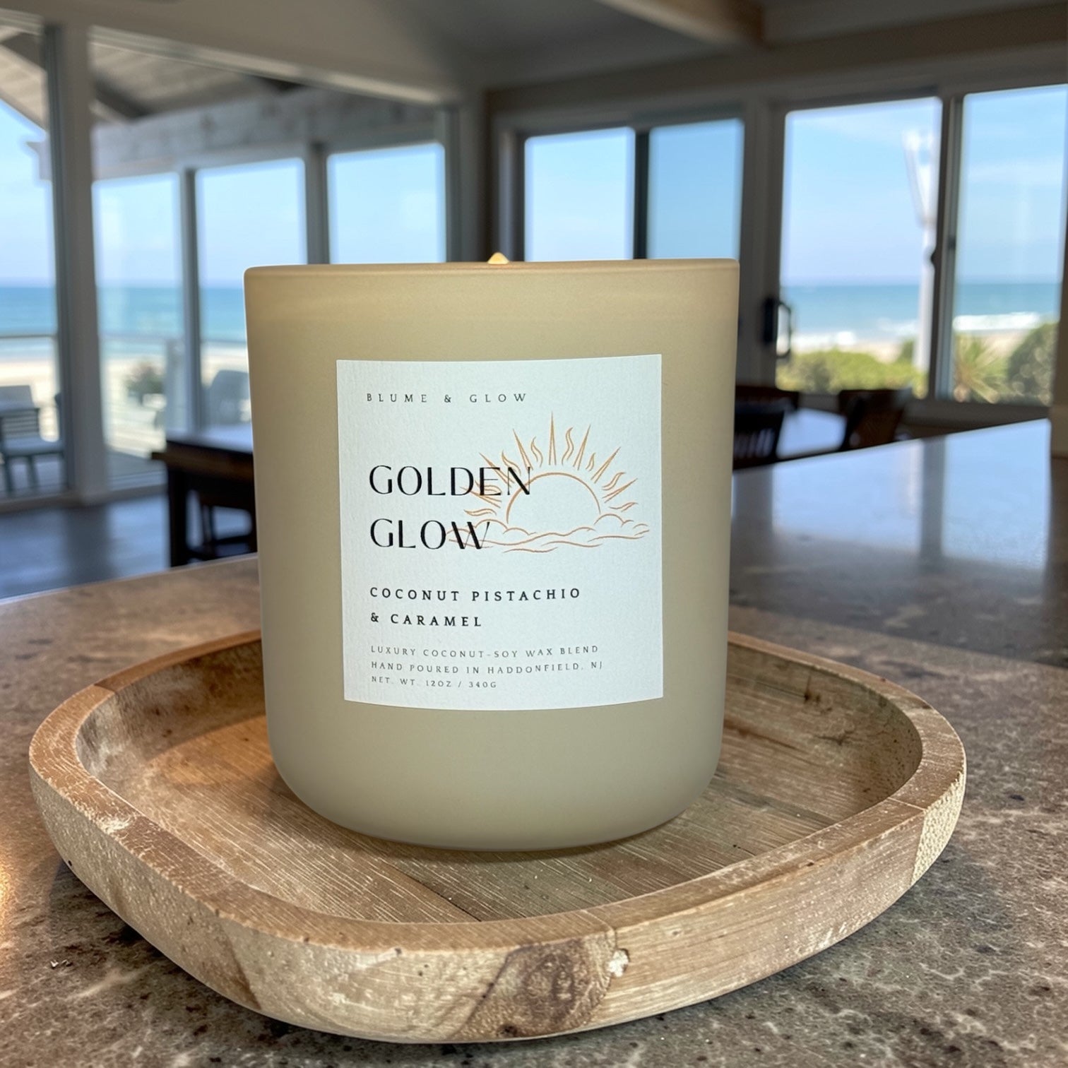 Golden Glow pistachio vanilla caramel luxury beach candle