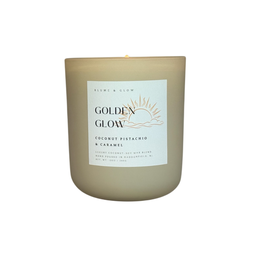 Golden Glow pistachio vanilla caramel wooden wick candle