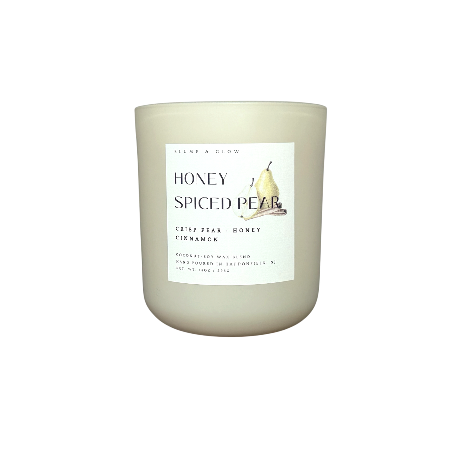 Honeywell Spiced Pear candle by Blume & Glow with sugar pear honey scent, wooden wick in a cream jar