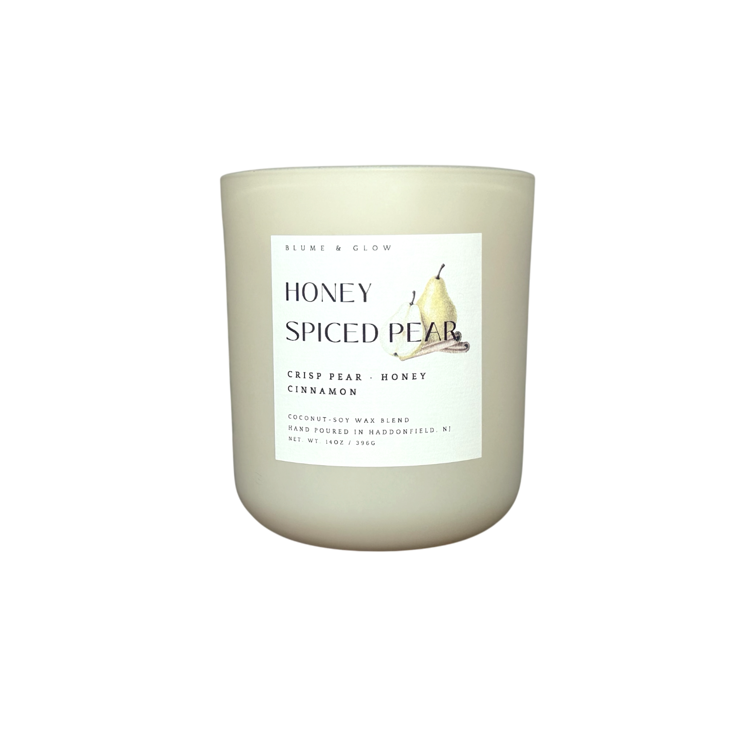 Honeywell Spiced Pear candle by Blume & Glow with sugar pear honey scent, wooden wick in a cream jar