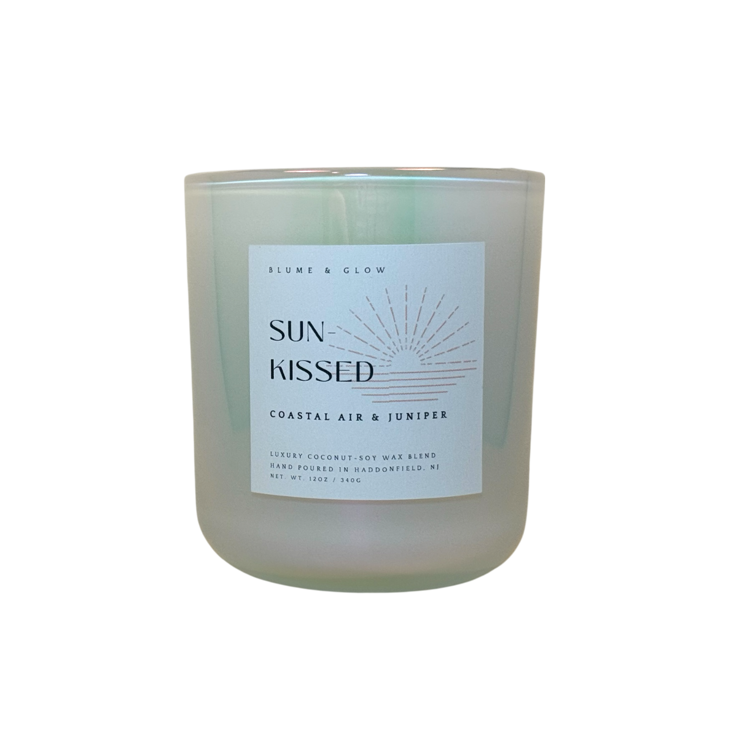 Sun Kissed fresh coastal floral and marine candle by Blume & Glow with wooden wick and luxury coconut-soy wax blend