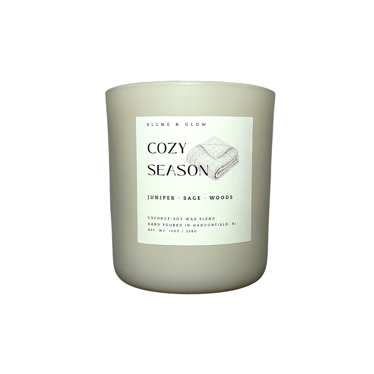 Cozy Season autumn leaves and eucalyptus candle by Blume & Glow with wooden wick in a cream jar