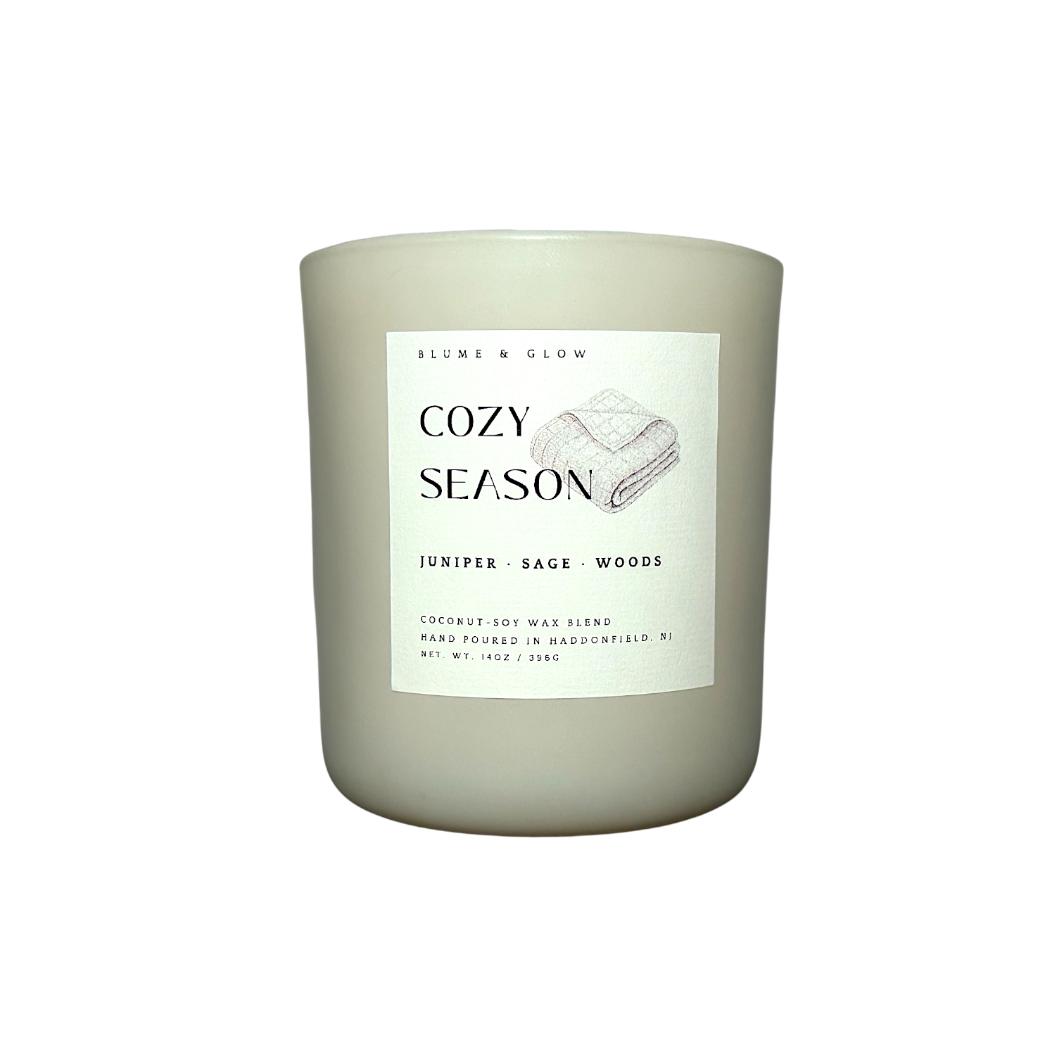 Cozy Season autumn leaves and eucalyptus candle by Blume & Glow with wooden wick in a cream jar