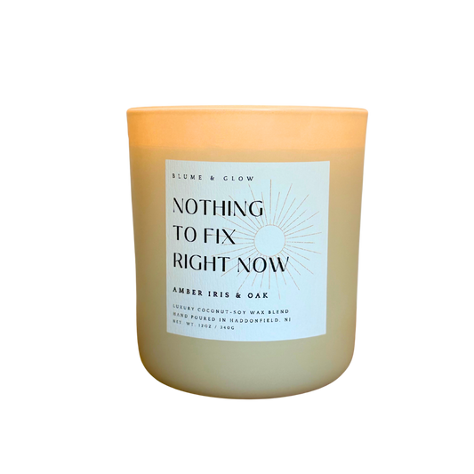 Blume & Glow Nothing To Fix Right Now candle with wooden wick in cream jar
