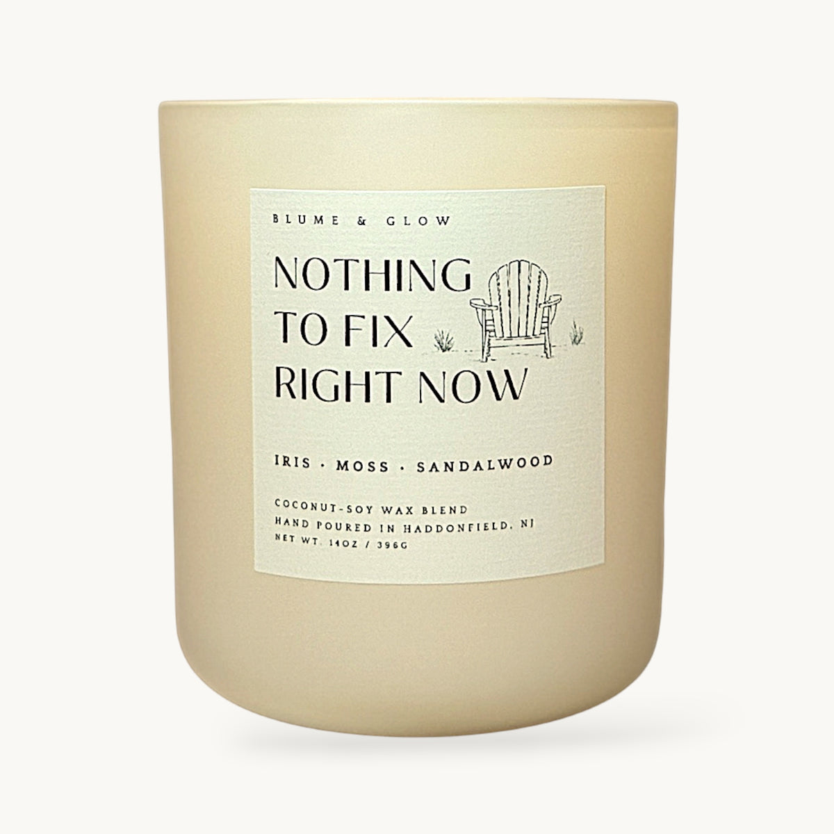 Nothing to Fix Right Now iris, moss, sandalwood candle by Blume & Glow with wooden wick in a cream jar
