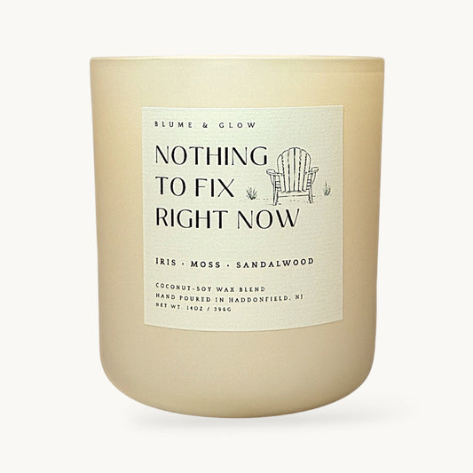 Nothing to Fix Right Now iris, moss, sandalwood candle by Blume & Glow with wooden wick in a cream jar