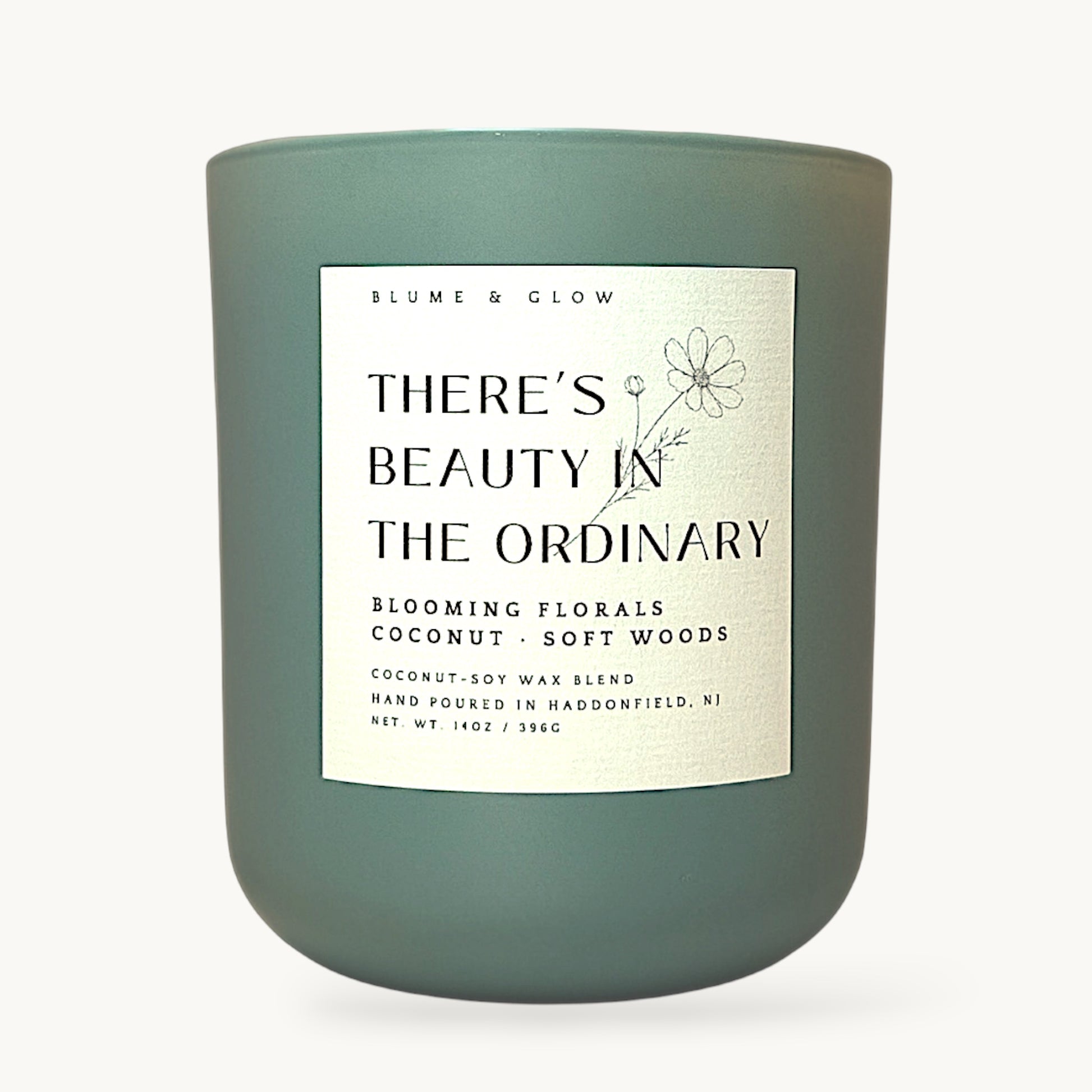 There's Beauty in the Ordinary candle by Blume & Glow with cactus flower, coconut  and soft woods scent, wooden wick, luxury coconut-soy wax